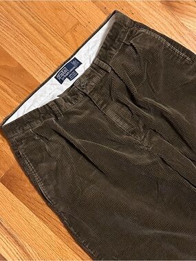 VTG Polo Ralph Lauren Mens 32x29 (33x30) Pleated Corduroy Andrew Pant in Brown